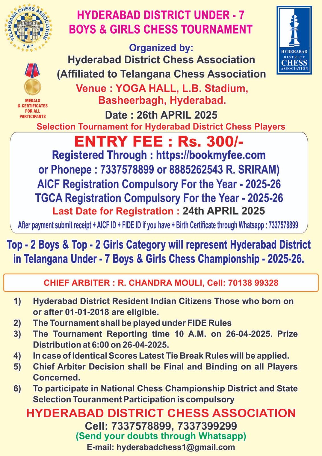 HYDERABAD DISTRICT UNDER - 7 BOYS & GIRLS CHESS TOURNAMENT