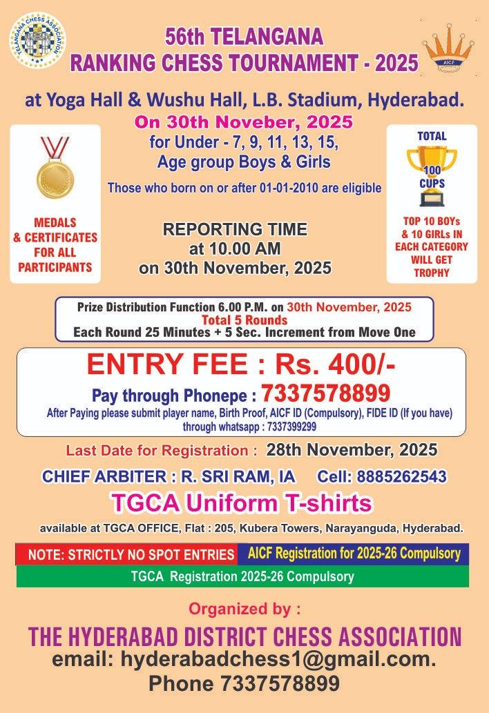 56th TELANGANA RANKING CHESS TOURNAMENT – 2025